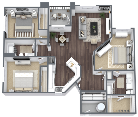 Floor plan for 3 beds, 2 baths, 1345 sqft
